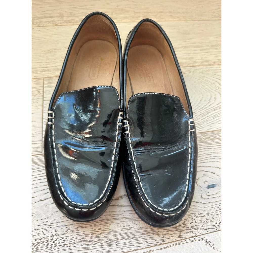 Coach Sera Black Patent Leather Loafers Contrast Stitch Flats A2195 8M